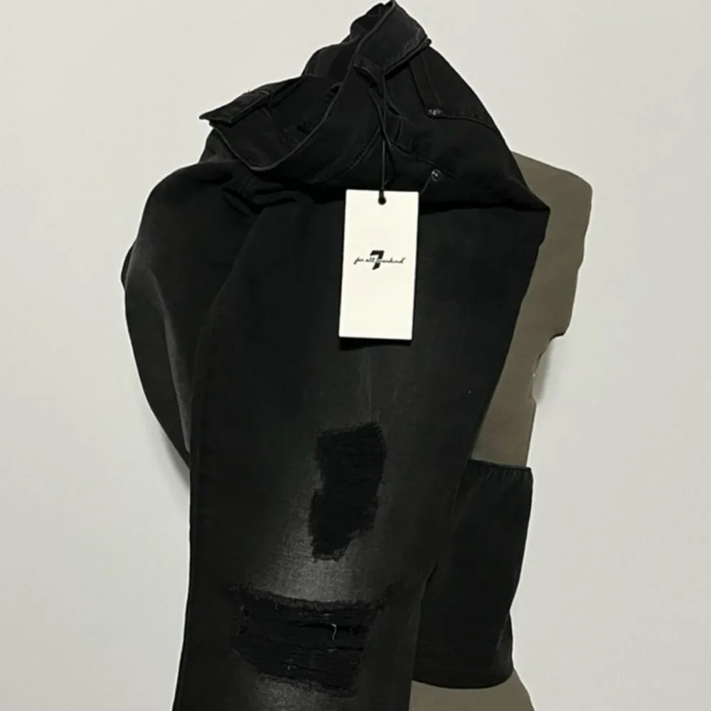 7 FOR ALL MANKIND Black Distressed Ankle Skinny Jeans Size 31 NWT - Picture 13 of 15